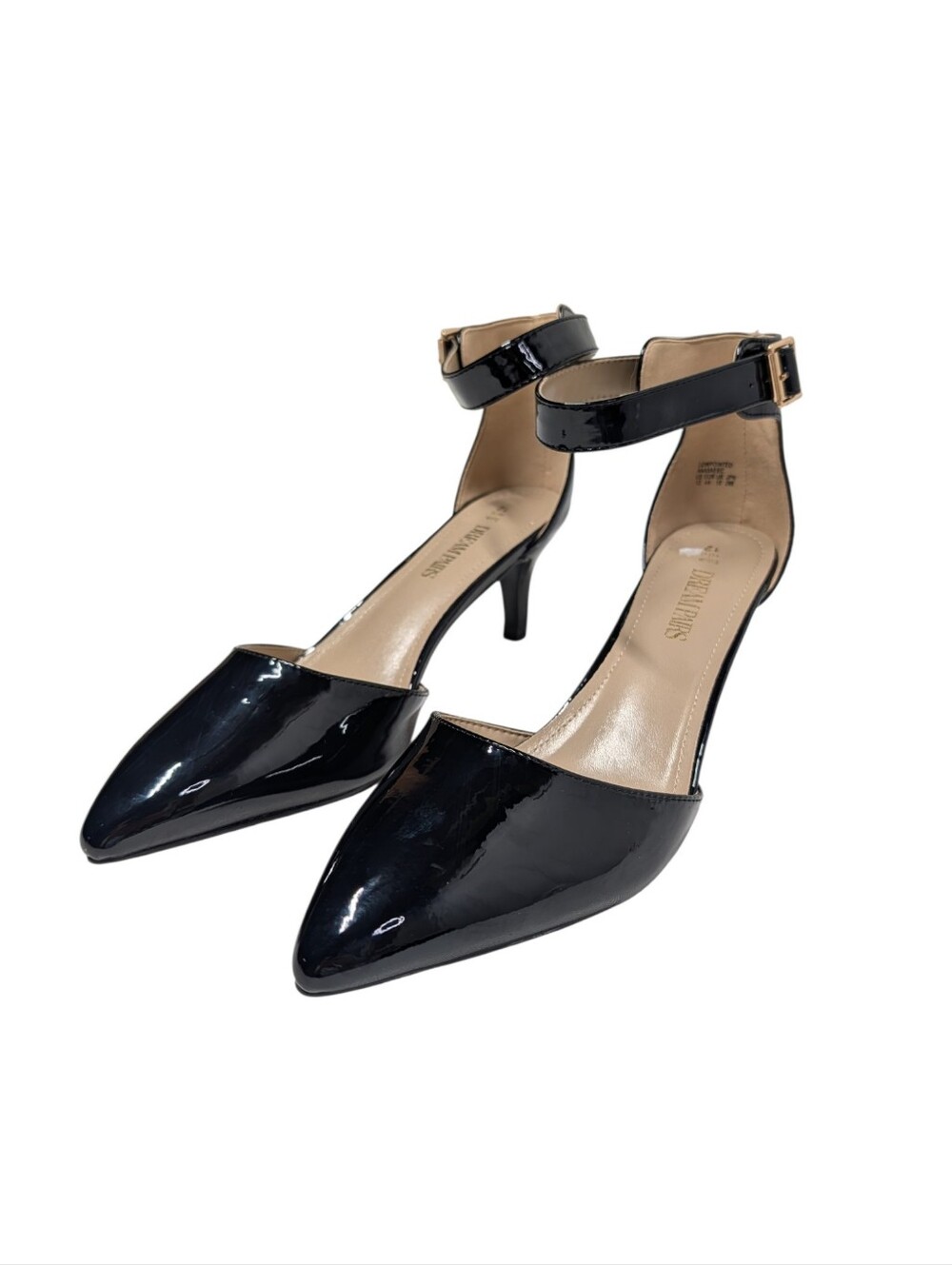 Dream Pairs Women's Black Patent Leather Ankle Strap Pointed Toe Pumps Plus 12